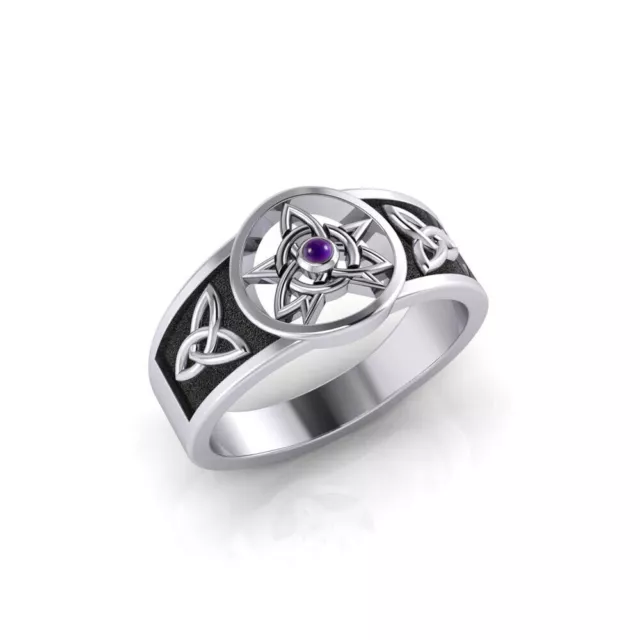 Pentacle Druid Amulet .925 Sterling Silver Ring by Peter Stone Amethyst