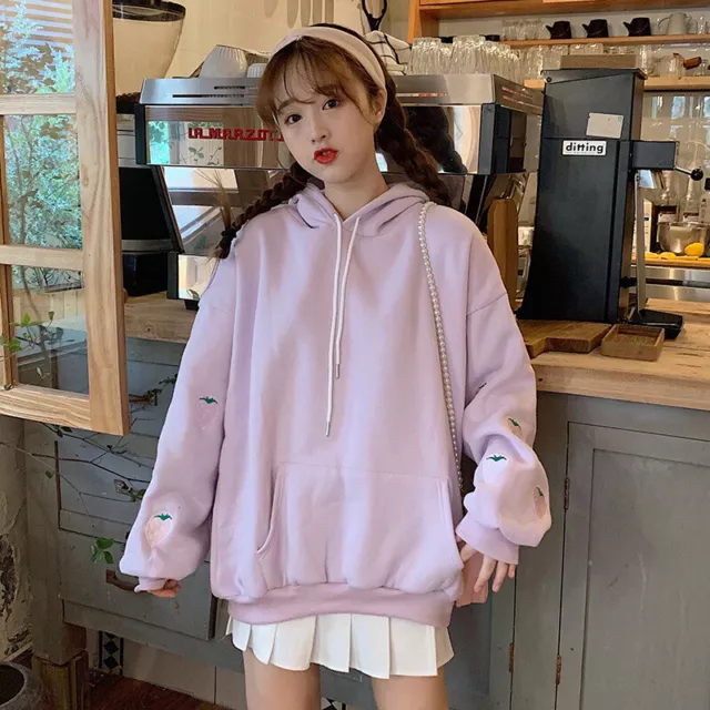 Femme Fille Kawaii Capuche Sweat Japonais Harajuku Doublure Polaire Pull 2