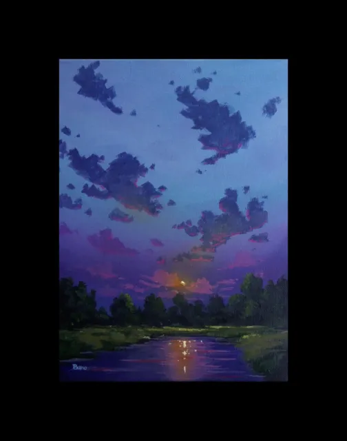 Original Oil Painting by award winning artist Bumo " " Lake Sunset "   " 9x12"