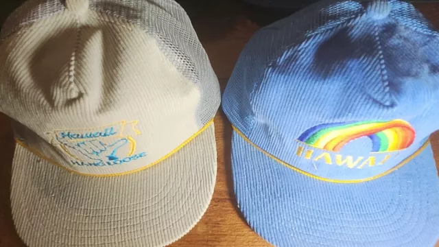 Vtg 80s Hawaii Rainbow Hat Snapback Trucker Mesh Hawaiian Corduroy 🌈 Lot of 2