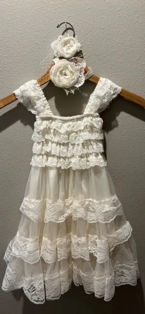 Little Girls Toddler Lace Ivory Flower Dress Hair Clip size 2t / 3t