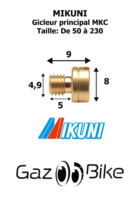Mikuni Gicleur principal MKC Taille 50 à 230 (Réf: MKCXXX) pour carburateur