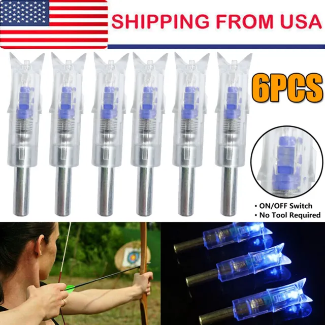 6PCS Blue LED Lighted Nocks for Bolts 297-302 Crossbow Bolts ID 300''/7.62mm