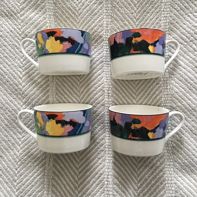 4 Optima Superstrong Fine China Coffee Tea Cups Christopher Stuart Van Gogh Ptrn