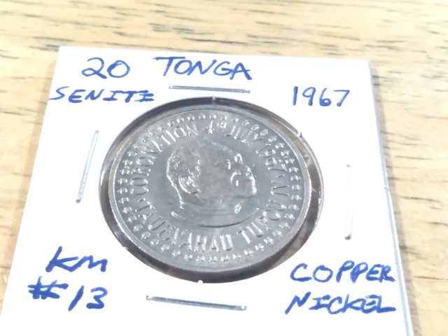 World Coin, Tonga, 20 Seniti, 1967, Carded, Almost Uncirculated Condition