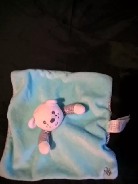 DOUDOU Peluche OBAIBI - OKAIDI OURS PLAT CARRE BLEU TURQUOISE RAYE 25 cm com9