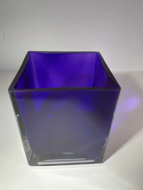 Vintage Heavy Teleflora Gifts Purple Violet Thick Glass Vase 4.75” H x 4” Square