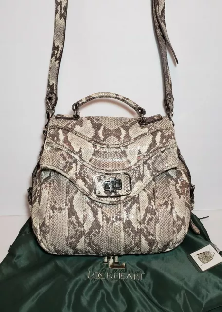 Lockheart Maggie Snake Embossed Leather Shoulder Crossbody Purse Handbag Mrp$725
