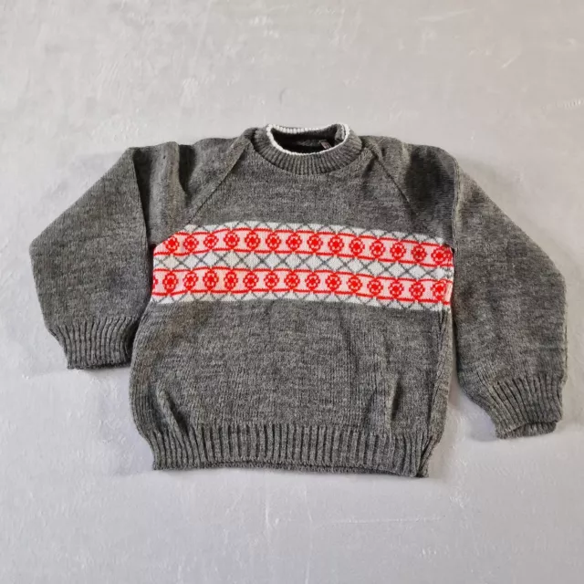 Vintage 1970s Jumper -6-9 Mths- Grey Patterned Acrylic Deadstock NOS  KA52