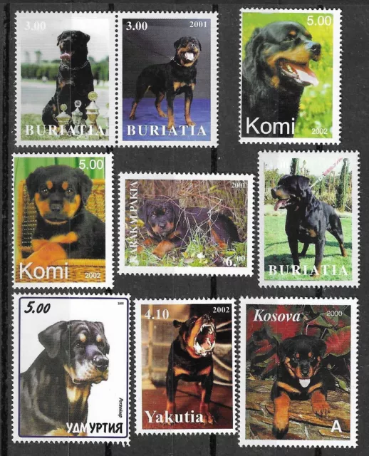 Rottweiler Dogs & Puppies Loyal Hobby and Service Dog MNH Different Stamps 2000-