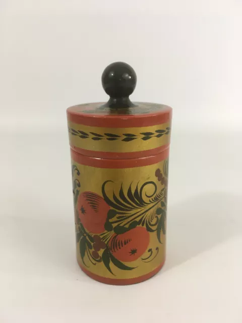 Vintage USSR Wooden Khokhloma Lacquerware Small Lidded Pot Floral Fruit Pattern