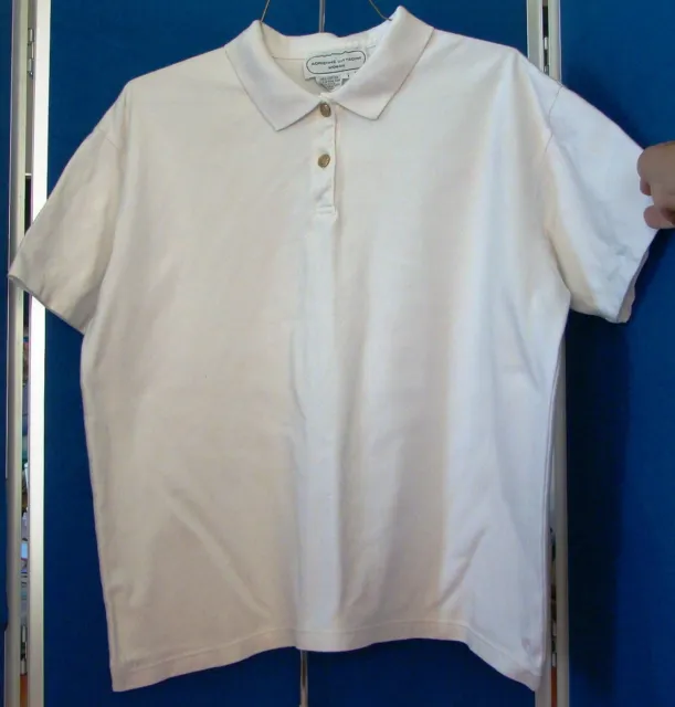 POLO SHIRT White by ADRIENNE VITTADINI WOMAN w PRINCE of WALES Buttons Plus Sz 1
