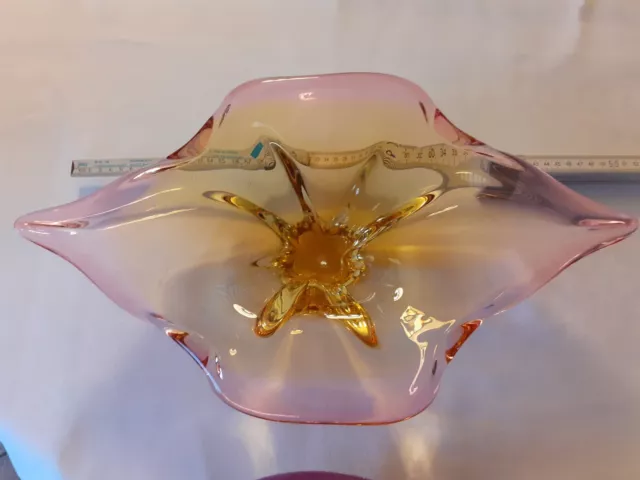 Glasschale Murano 70er Jahre, sehr schön erhalten, rosa/orange, 45! cm x 27 cm