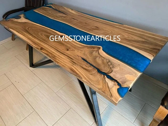 Blue Epoxy Handmade Resin  Top Center Dining Table Acacia Wooden Epoxy Home Deco
