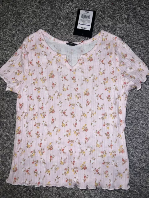 NWT art class ribbed shirt short sleeve girls size small 6/6X Pink floral