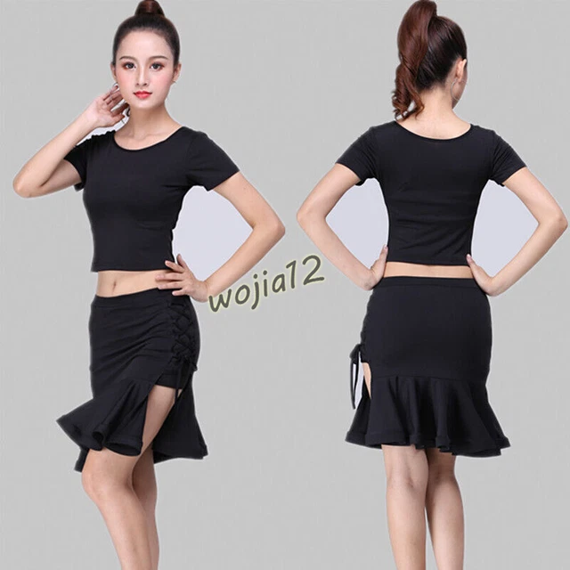 Women's Latin Dance Skirt Elastic Waistband Irregular Hem Miniskirt Dress New