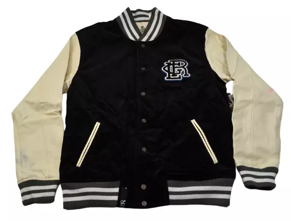 LRG Varsity Letterman Black White Corduroy Leather Discounted Men's Jacket