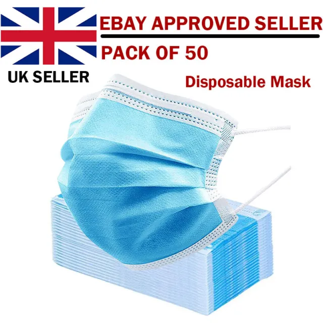 50 x Face Mask Mouth Nose Protective Covering Mask Unisex UK