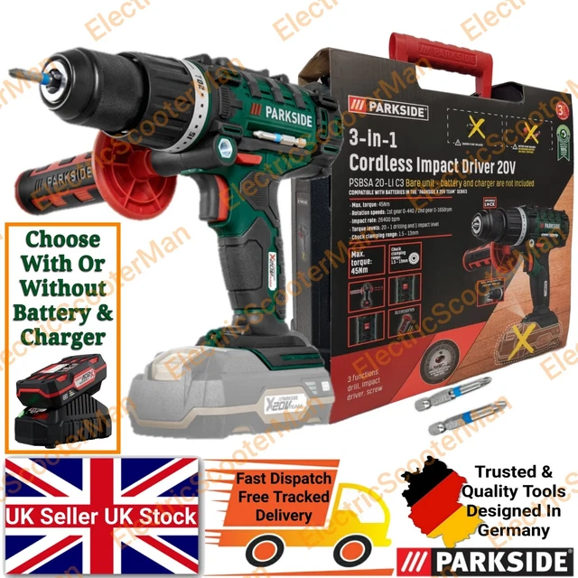 PARKSIDE 20V 3IN1 Cordless Hammer Impact Drill Driver 2Ah Battery