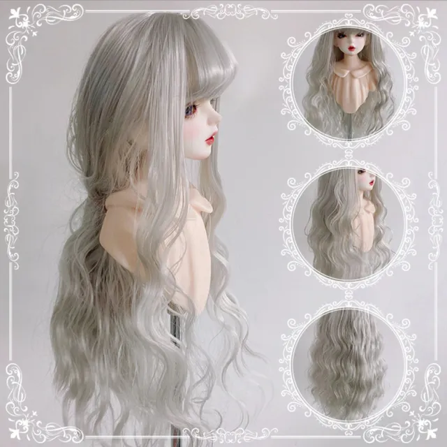 Dolls Wig Long Curly with Bangs Silver Color fit for 1/3 1/4 1/6 BJD SD Doll DIY