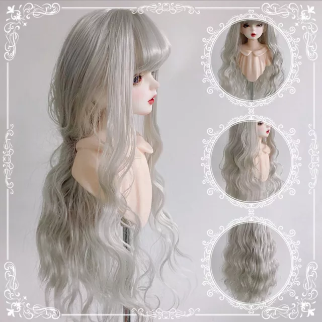 Dolls Wig Long Curly with Bangs Silver Color fit for 1/3 1/4 1/6 BJD SD Doll DIY
