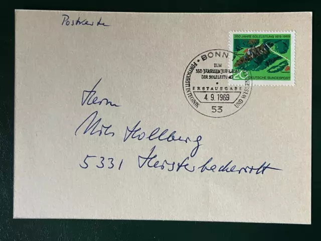 BMA089 BUND Mi.Nr: 602 Bonn 4.9.1969 FDC Soleleitung nach 5331 Heisterbacherott