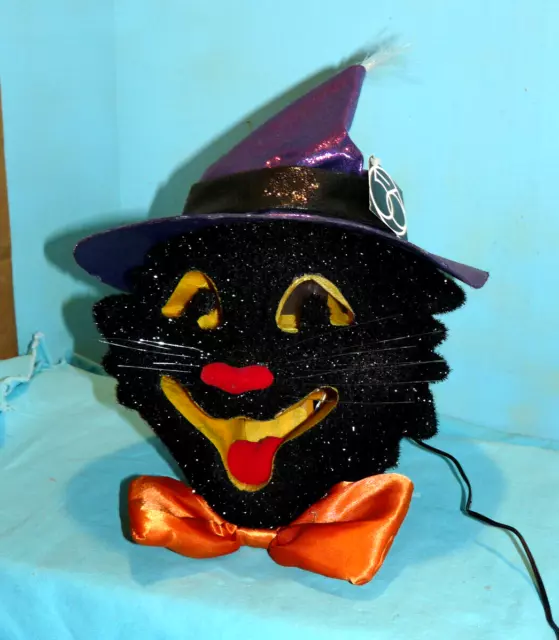 Dept Department 56 Light up Fiber Optic Halloween Black Cat Head