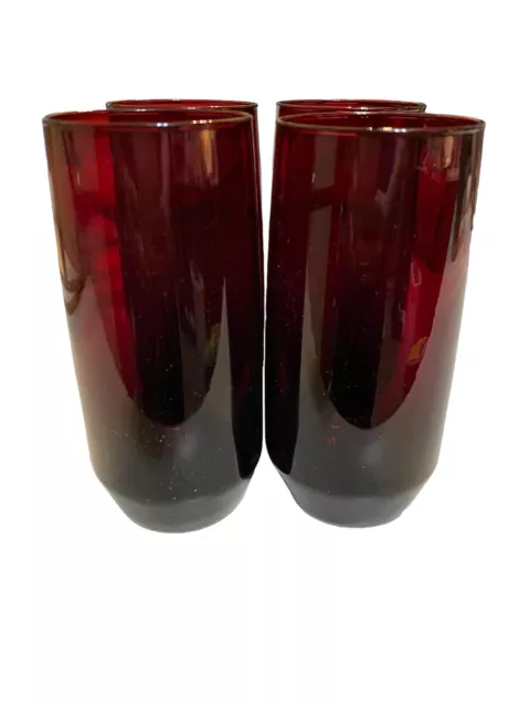 Anchor Hocking Royal Ruby 16 oz Flat Iced Tea 6" Tumbler New Old Stock Vintage