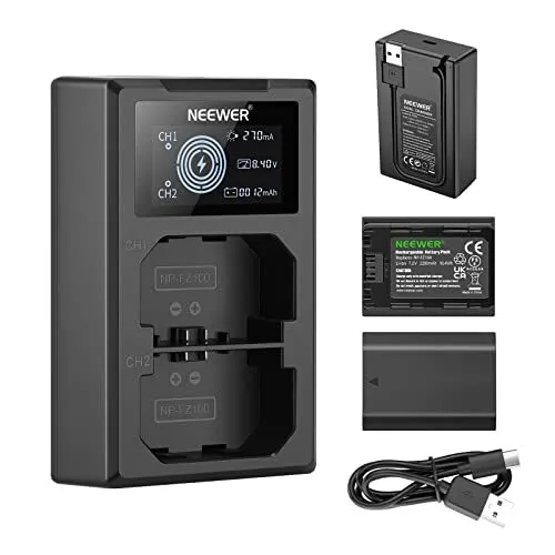 NEEWER NP-FZ100 Replacement Battery Charger Kit, Compatible with Sony a7IV, a1,