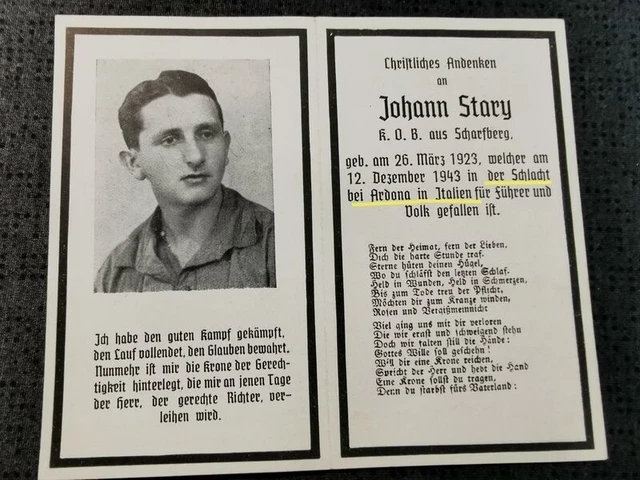 Sterbebild WWII Gefreiter Schlacht bei Ardona Italien