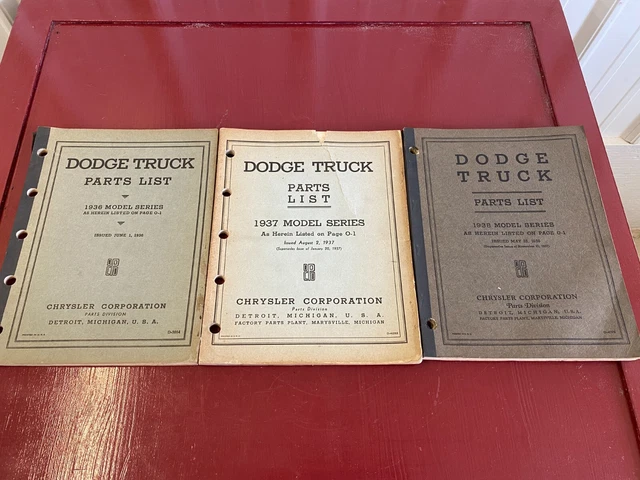 Master Parts List Book Lot (3) Dealer Manual For 1936 1937 1938 Dodge Truck