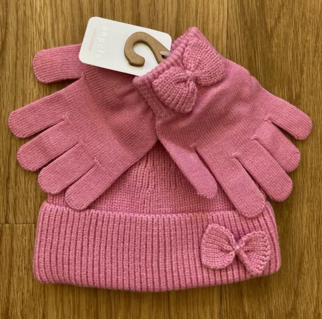 Angels by Accessorize Girls Pink Woollen Hat and Glove Set - Age 3-5 Years BNWT