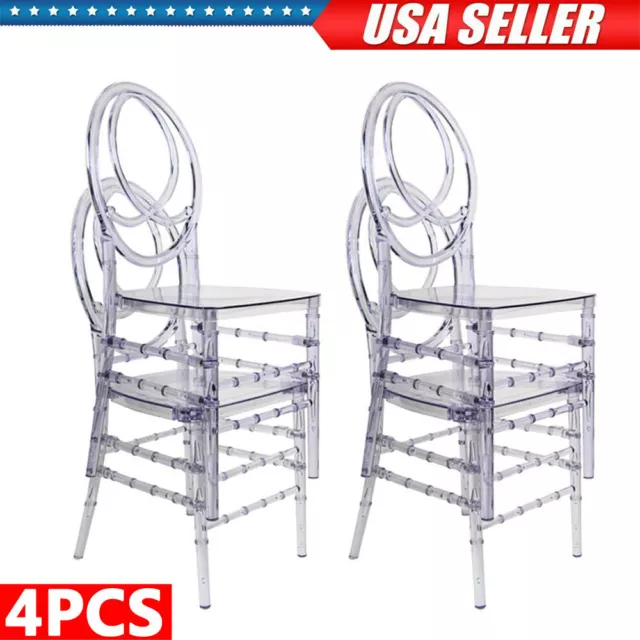 4PCS Chairs Crystal Clear Resin Transparent Chiavari Stackable Dining Chairs