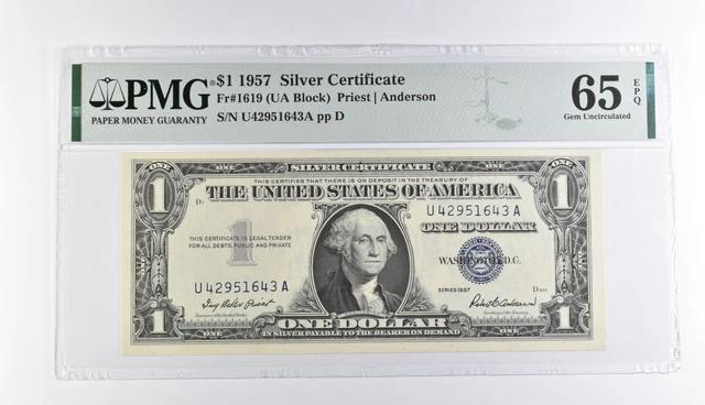 $1 1957 Silver Certificate 65 EPQ Fr# 1619 (UA Block) PMG Graded *427