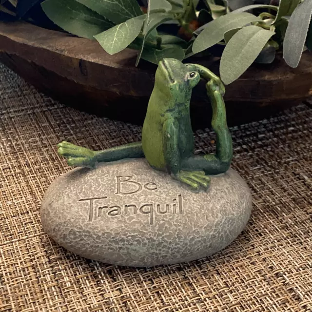 Be Tranquil Yoga Frog on Rock Resin Figurine Garden Stone or Shelf Sitter