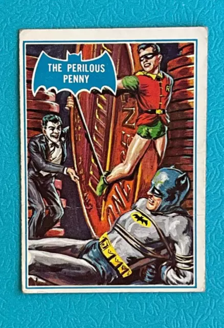 1966 Topps Batman Blue Bat Puzzle Back Card #43B - The Perilous Penny