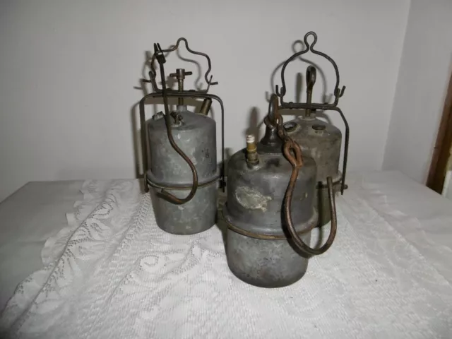 Lot 3 Anciennes Lampes A Carbure Acetylene De Mineur