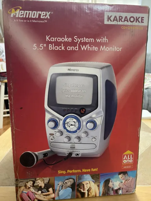 Memorex MKS8501 CD Graphics Portable Karaoke Machine-B&W Gaming-CD Player W/Mic