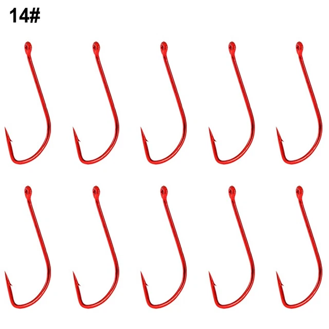 10x Angelhaken mit langem Schaft Doppelschneide rote Abdeckung Größe 6#~14#