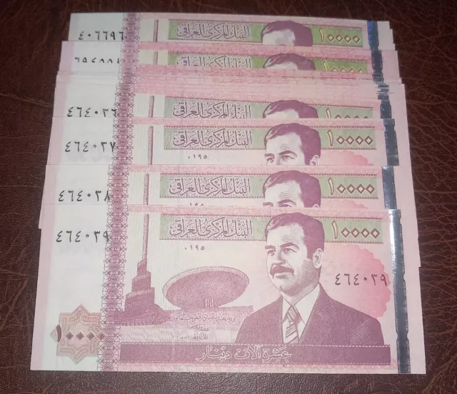 UNC 10 Pcs IRAQ 10000 dinar 100,000 Iraqi DINARS BUNDLE  2002 SADDAM HUSSEIN