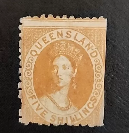 1860's Queensland 5/- Rose Chalon Head Stamp Mint No Gum cv $525 P30