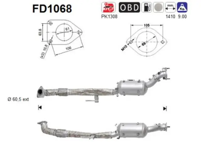 Filtro antiparticolato DPF filtro antiparticolato diesel AS FD1068 cordierite per Nissan Murano