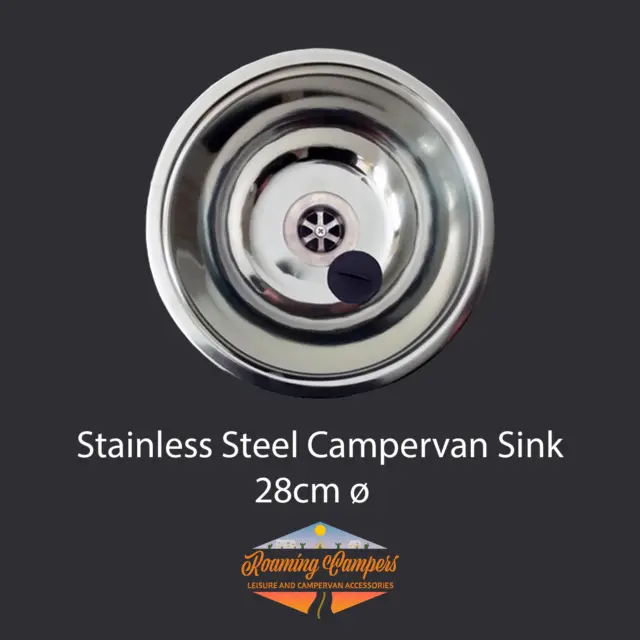 Stainless Steel Round Sink for Campervan Boat Motorhome Conversion & Waste Pipe