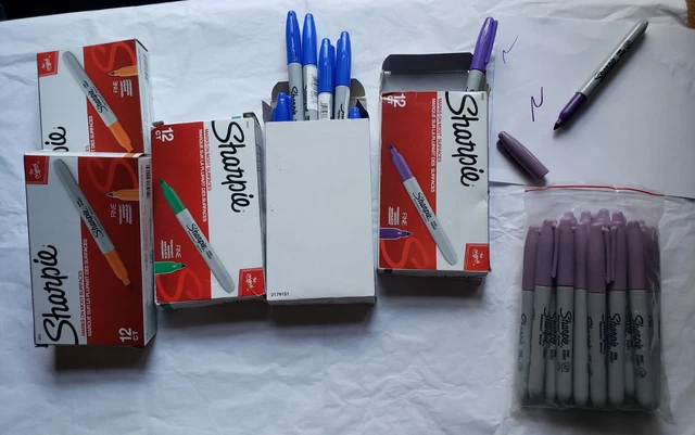 Lot OF 12 Count Mixed Colors Permanent Markers, FINE Point, Blue, Purple, Orange