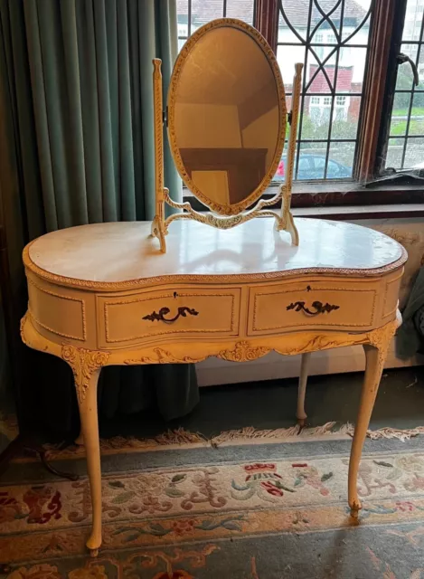 Vintage French Style White Dressing Table With Two Drawers & Mirror
