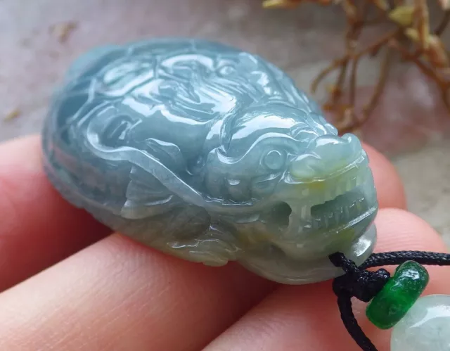 Certified Icy Green Burma Natural A Jade jadeite Pendant Dragon Turtle 龙龟 608913