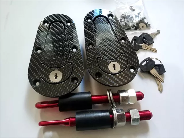 Universal JDM Carbon Fiber Hood Pin Plus Flush Mount latch Kit Lock With Key AH9