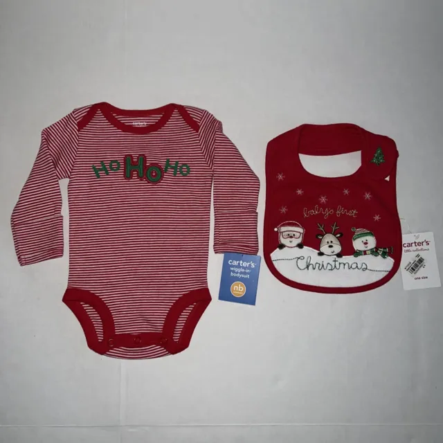 NWT Carters Baby wiggle in Bodysuit & My First Christmas Bib Gift Set Newborn