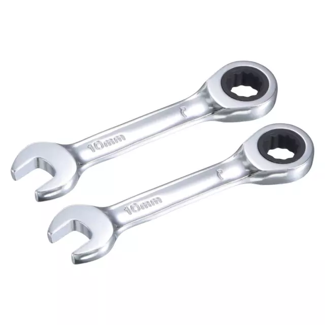 10mm Stubby Ratcheting Combination Wrench 72 Teeth Box Ended Tools, CR-V 2 Pcs