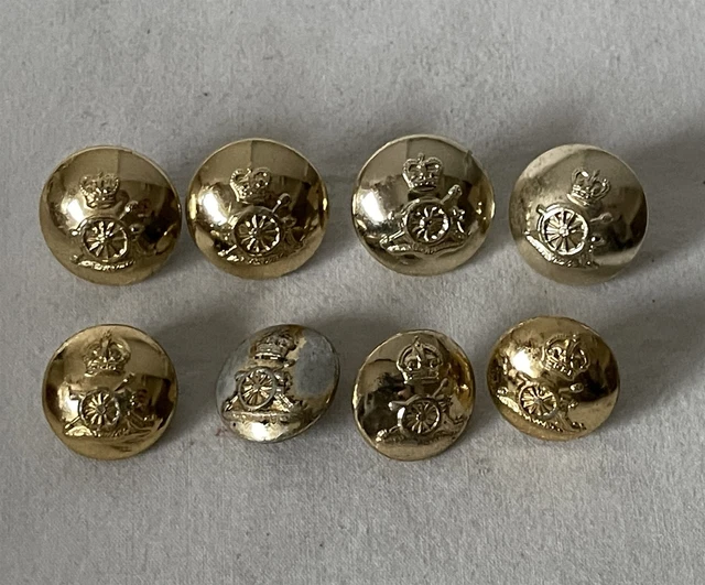 8 X VINTAGE 17-19mm Royal Artillery RA Staybrite Brass Military Buttons ...